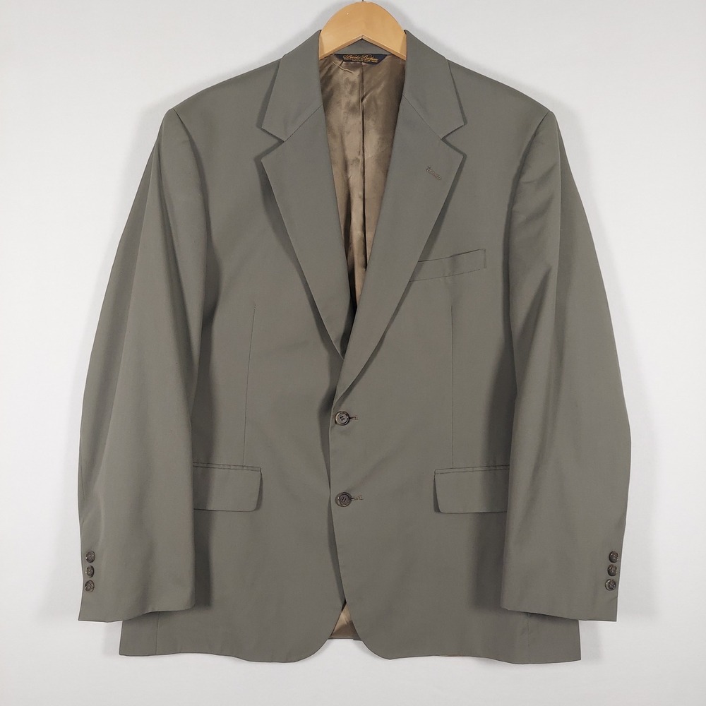 Brooks Brothers Sport Coat Taupe 2 Button Blazer 44R Cotton Blend Union Made USA
